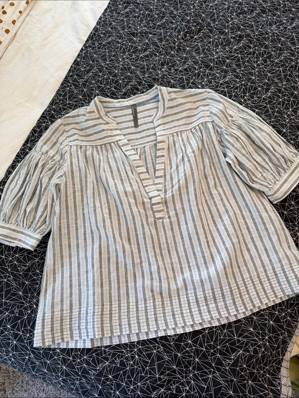 Anthropologie Striped V-Neck Tunic in Green and White